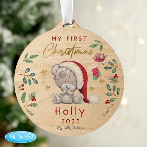 Personalised First Christmas Me to You Wooden Decoration Extra Image 3